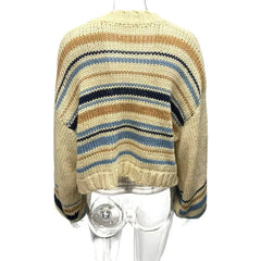 Striped knit sweater on a mannequin - back view