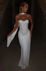 Sequin Strapless Draped Waist Evening Gown