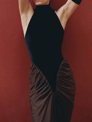 Ruched Draped Turtleneck Maxi Dress
