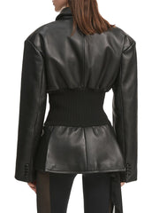 Black leather jacket worn by a person