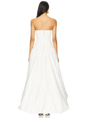 White strapless gown on a white background
