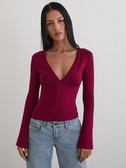Deep V-Neck Long Sleeve Top