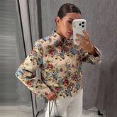 Floral mandarin collar cropped jacket
