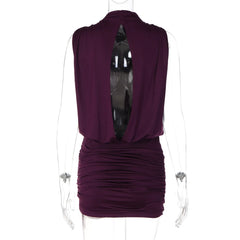 Mock Neck Open Back Cut Out Mini Dress