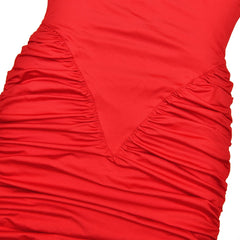 Close-up of a red fabric with ruched detailing