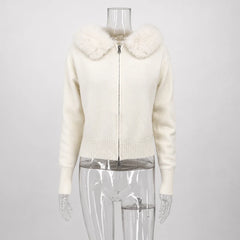 Hooded Faux Fur Trim Knit Jacket