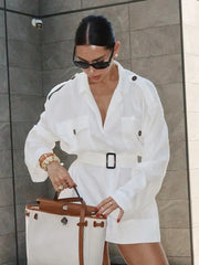 Belted utility shirt dress