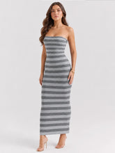 Striped strapless maxi dress