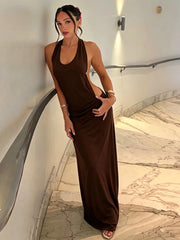 Open Back U Neck Metal Ring Maxi Dress