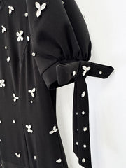 Black Puff Sleeve Embellished Diamonds Maxi Dress