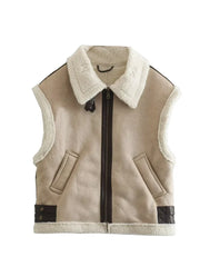 Beige vest with white sherpa lining