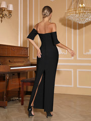 Off-Shoulder Diamond Bandage Maxi Evening Gown