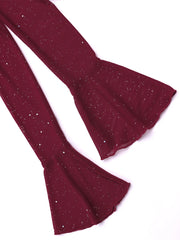 Maroon tights with glittery specks on a white background