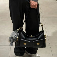Lock Detail Shoulder Bag PU Leather