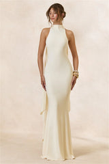 Halter Neck Cape Drape Mermaid Maxi Dress