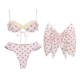 Cherry print bikini and bow-style cover-up set