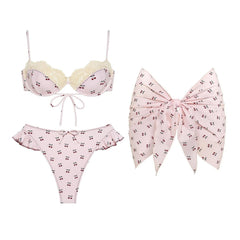 Cherry print bikini and bow-style cover-up set