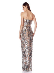 Strapless sheath sequined leaf applique ankle-length dress back view