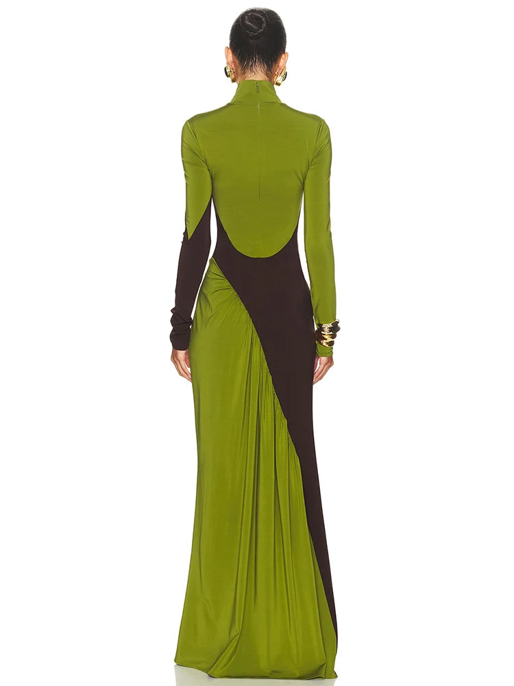 Green and black evening gown