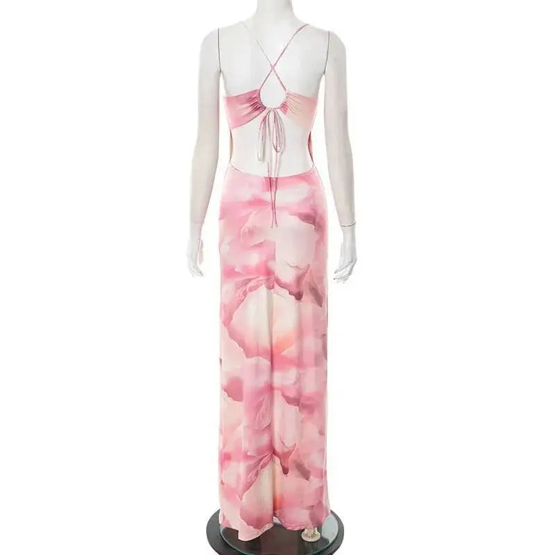 Mannequin wearing a pink floral dress