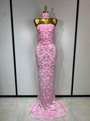 Strapless sequined form-fitting floor-length gown