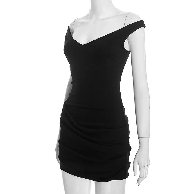 Black dress on a mannequin against a white background