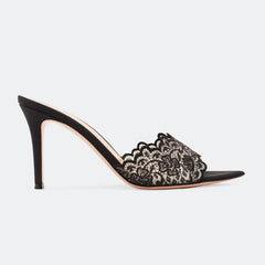 Pointed Toe Lace Mule Heels