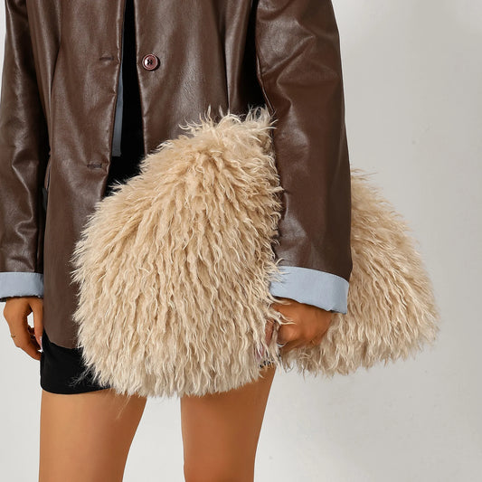 Apricot fluffy textured clutch bag