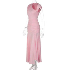 Asymmetrical Neckline Short Sleeve Ruched Maxi Dress