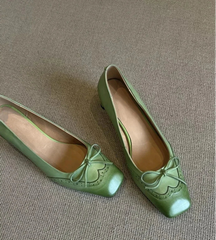 Square Toe Bow Detail Heeled Mary Janes