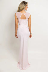 Mesh Cap Sleeve Ruched Bodycon Maxi Dress