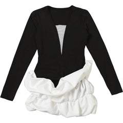 Black V-Neck Long Sleeve Puff-Hem Mini Dress