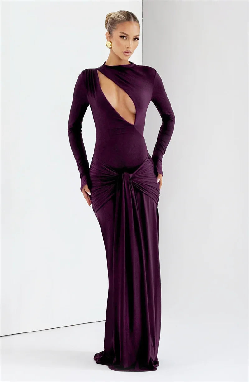 Elegant purple gown with a cut-out design