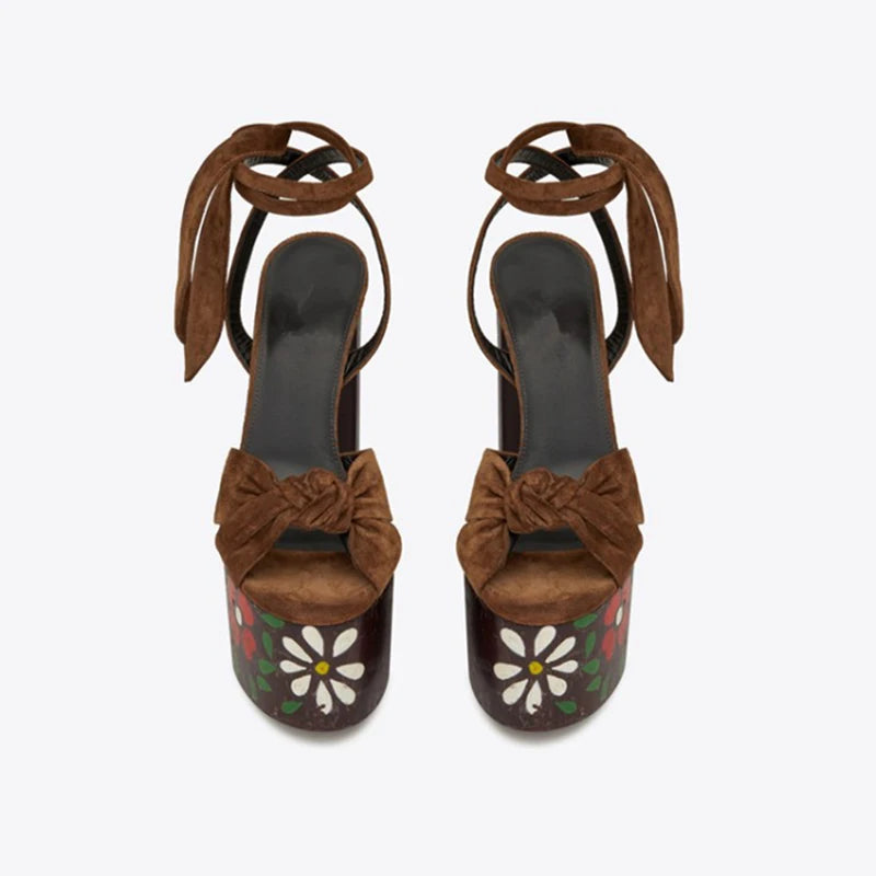 Pair of floral platform Heels sandals