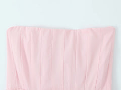 Pink Strapless Pleated Maxi Dress