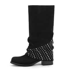 Studded Fold Over Suede Boots
