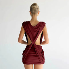 Deep V Neck Twisted Drape Mini Dress