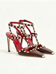 Riveted Square Toe Stiletto Heels