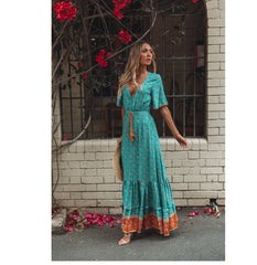 Bohemian Floral V-Neck Maxi Dress