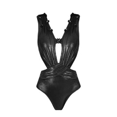 V-Neck Ruched Cut-Out Halter One-Piece Swimsuit and Maxi Skirt Set