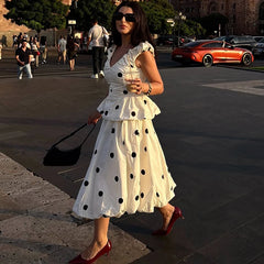 Polka dot high waist midi skirt
