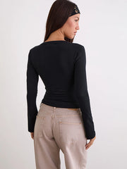 Deep V-Neck Long Sleeve Top