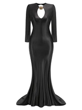 Black evening gown with long sleeves
