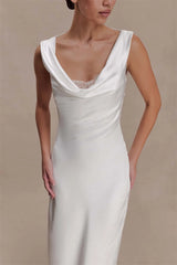 Off-Shoulder Cowl Neck Maxi Dress with Draped Front