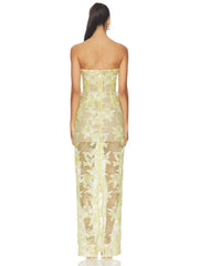 Strapless Sequin Embroidery Floral Sheath Maxi Dress