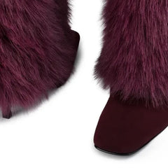 Fur Knee High Stiletto Pointed Toe Boots