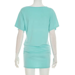 Ruched Draped Deep V-Neck Mini Dress