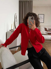 Zip Front Stand Collar Knit Jacket