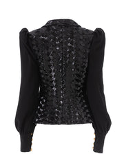 Black Sequin Double-Breasted Blazer with Gold Buttons