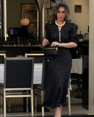 Half-Sleeve Polka Dot Midi Dress